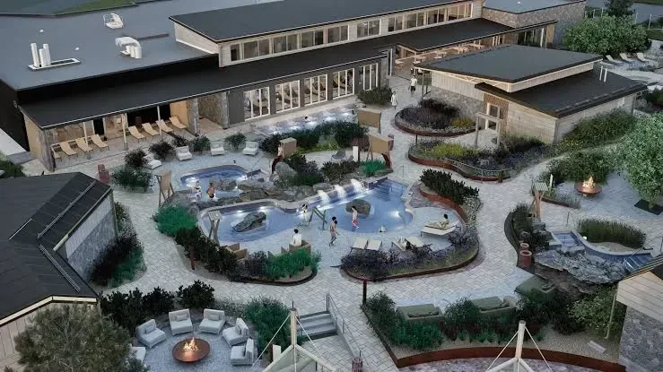 Dakota Dunes Resort outdoor pool and courtyard at dusk, Whitecap